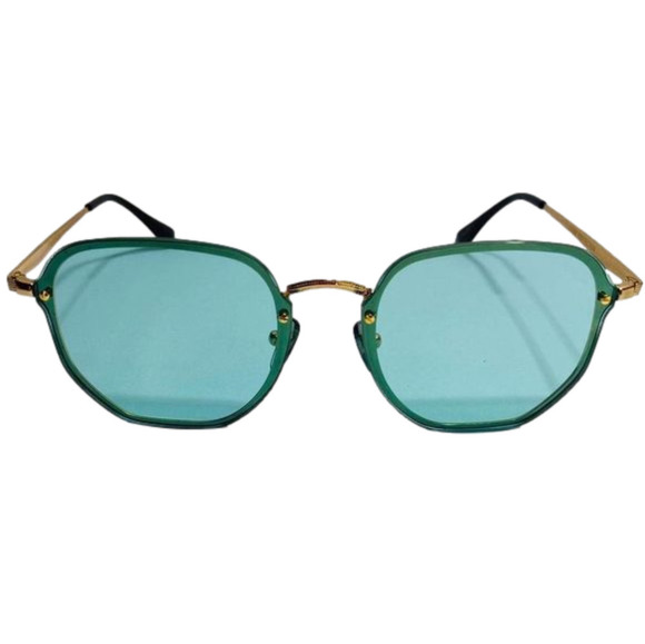 6005 | Gold/Green Rimless Retro Sunglasses - Picture 1 of 5